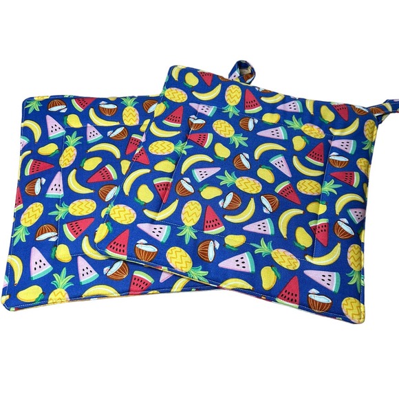 Pair of Quilted Handmade Potholders Popsicles and Fruit - Picture 2 of 3